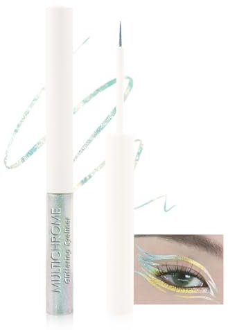 Chamäleon Glitter Liquid Eyeliner, Metallic Schimmer Eyeliner Bunt, Wasserfest Langlebige, Ultra-Fine Tip, Multichrome Hochpigmentiert Glitzer Eyeliner Lidschatten Make-up-06# Pale Pink Yellow Blue