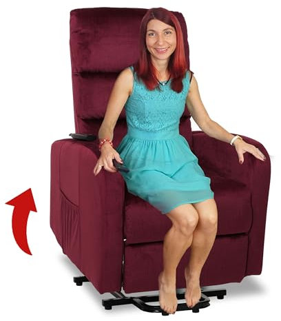 Mendler Fernsehsessel HWC-K62, Sessel Relaxsessel TV-Sessel, Liegefunktion Aufstehhilfe elektrisch, Metall Chenille - Bordeaux