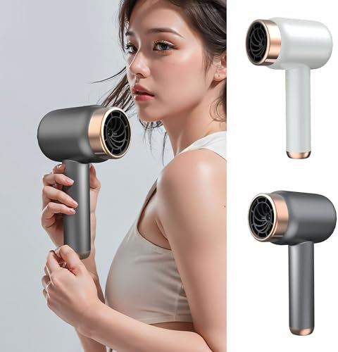 Battery Hair Dryer Rechargeable with USB Charging Cold Hot Wind Wireless Hair Dryer with Battery for Travel Camping (White) (Grey)