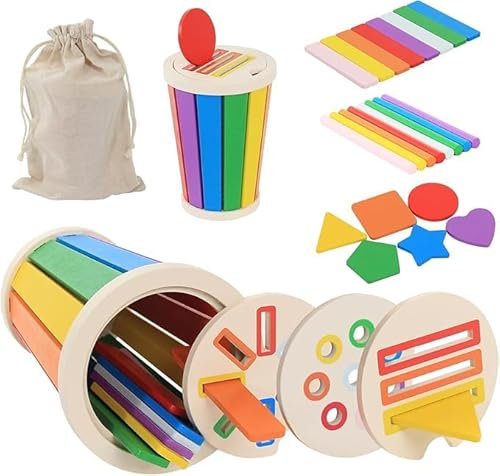 2 en 1 Jouets en Bois Enfants, Couleur Jeu de tri, Jeux Montessori 1 2 3 Ans, Jeu de Tri et Empilage de Bâtonnets de Couleur, Jeux Motricité Fine Bebe, Jouet de Tri Montessori, Jouet de Tasse de Tri