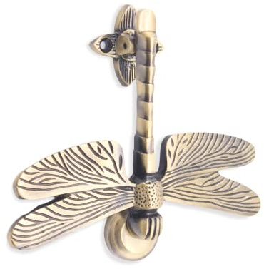 Infinity Decor Heurtoir de porte en laiton massif en forme de libellule finition laiton poli - Heurtoir de porte à main vintage pour porte d'entrée meubles
