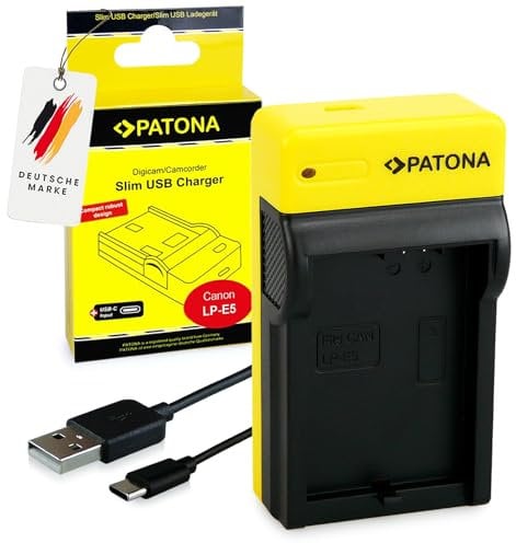 PATONA Slim USB Charger for LP-E5 LPE5 Battery Compatible with Canon LP E5 EOS 450D 500D 1000D EOS Rebel XS XSi T1i EOS Kiss X2 X3F Camera, with USB-A to USB-C Cable