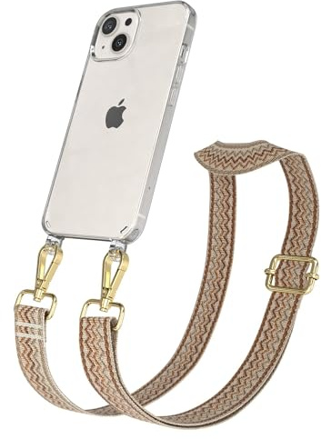 EAZY CASE Handykette - Verstellbares Taschenband kompatibel mit iPhone 13, Schulterriemen, Handykordel mit Silikon Hülle, Umhängetasche, Beige Braun Gold