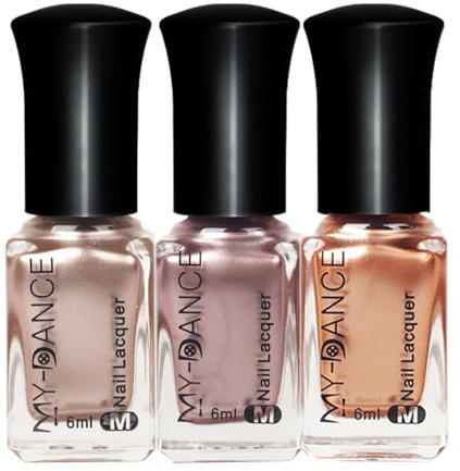 Metallic Nail Polish Set, Metal Mirror Nail Polish,3pcs Gold Rose Red Chrome Nail Varnish Set,Matt Nude Color Glossy,Water-Based Long Lasting, Quick Drying, Weak Smell (3 colors set A, 6ml)