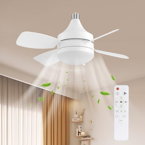 Ventilateur Plafond Avec Lumiere Avec Télécommande, 18 Pouces LED à intensité Variable Ventilateur Plafond, E27 Ventilateur Silencieux, 3 Vitesses de Vent, Convient Pour la Chambre et le Salon