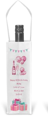 40th Birthday Gift For Her - Personalised 40th Birthday Gift Bag For Bottle of Champagne Wine Spirits with Age 40 Pink Balloons Design