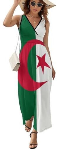 HZCRAES Robe Femme Col en V Chic Et Elegant Robes Drapeau Algérie sans Manche Décontractée Robe De Plage Été pour Mariage Invité Bal De Promo Anniversaire Cérémonie