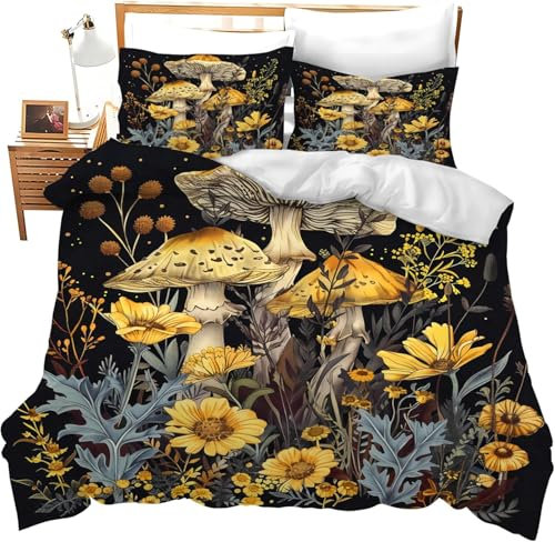 SJSXWQN Bettwäsche 200x220 Pilz Bettwäsche-Set mit Reißverschluss Schließung für Erwachsene Kinder Weicher Atmungsaktive Mikrofaser Bettbezug + 2 Kopfkissenbezug 80x80 cm