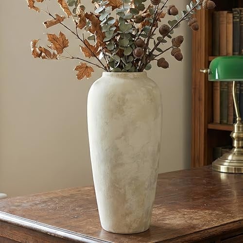 JIDOFUE Gelb 38 cm Rustikale Keramikvase im Vintage-Stil, Große Vase für Wohnzimmer 15, Hochzeit, Esstisch und Geschenk