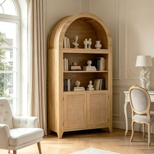 OOFAYJIA Bücherregal mit Türen, Holz Vitrinenschrank