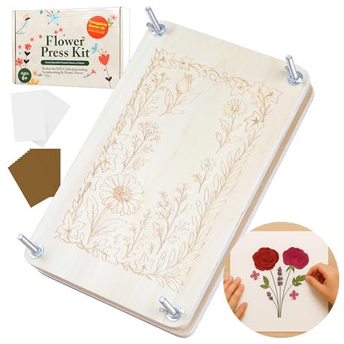 Kimimara Kit de presse à fleurs en bois pour plantes - 28 x 18 cm - Kit de bricolage pour presser et sécher les fleurs et les plantes - Réutilisable - Pour adultes et enfants - Pour les amoureux de la
