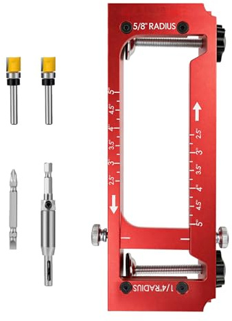 Door Hinge Jig, Aluminum Alloy Door Hinge Mortise Jig Kit for Router | Precision Aluminium, Depth Gauge for Precise Measurement, Fits 2.5 to 5 Hinges Length,1/4 & 5/8 Round and Square Hinges