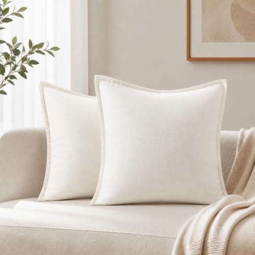 SALAD HOUSE Japandi Kissenhülle 45x45 cm Creme – 2er Set Leinen-Baumwolle Kissenbezug. Minimalistischer Wabi-Sabi Natur-Look: Strukturierte Dekokissen & Sofakissen fürs Wohnzimmer (Ohne Füllung)
