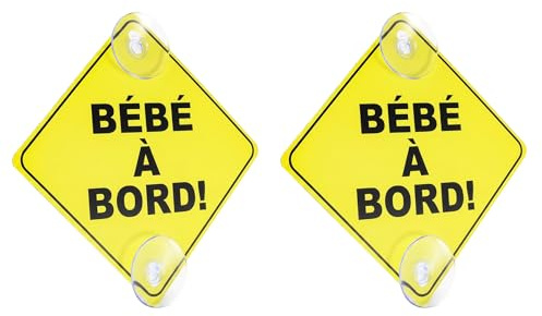Panneaux Bébé à Bord Double Ventouse 12,5 cm, Lot de 2, Jaune | Fixation réutilisable sans colle, bonne visibilité sur vitre arrière ou latérale, pose et retrait rapides sans résidu