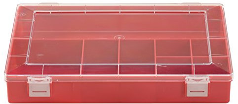 hünersdorff Sortimentskasten: stabile Sortierbox (PS-Classic) mit fester Fachaufteilung (8 Fächer), Sortierkasten-Maße: T225 x B335 x H55 mm, Made in Germany, Rot