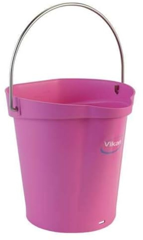 Vikan 56881 Plastic Round Heavy Duty Pail with Stainless Steel Hanger, 1.50 gal, Pink