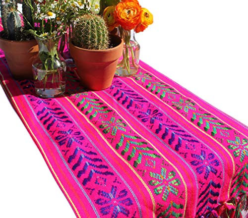 Del Mex Gewebter mexikanischer Tischläufer im Rebozo-Stil, Rosa