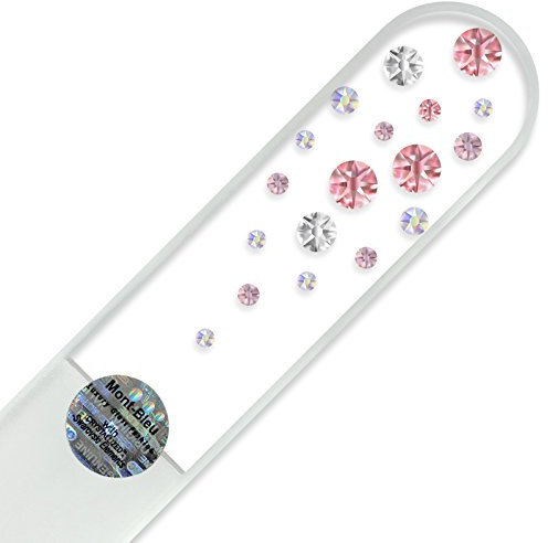 Mont Bleu Groß-Glasnagelfeile von Hand dekoriert mit Swarovski Elements, geliefert in einer Hülle aus schwarzem Samt - Echtem gehärteten Glas aus Tschechien