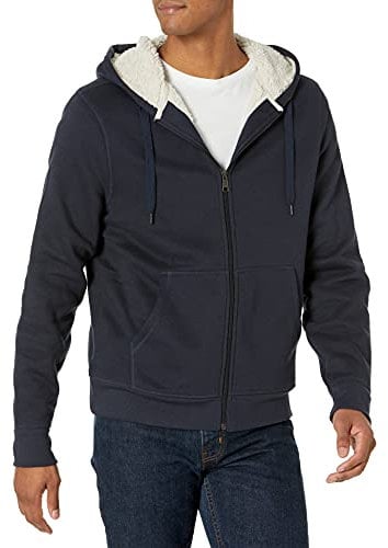 Amazon Essentials Felpa con Cappuccio e Cerniera Integrale in Pile Foderata in Sherpa Uomo, Blu Marino, L