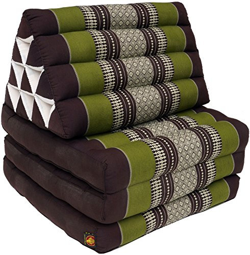 GURU SHOP Thaikissen, Dreieckskissen, Kapok, Tagesbett mit 3 Auflagen - Braun/grün, 30x50x160 cm