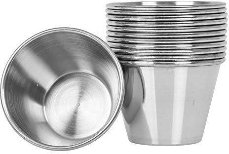 Pack of 12 - Premium Brushed Stainless Steel Commercial Grade Ramekins Condiment Sauce Cups Serving Pots Dip Bowls - 2.53oz 75ml