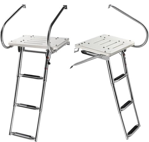 YaeMarine 3 Step Swim Platform Ladder Stainless Steel Boarding Slide Ladder with Extra Wide Steps for Inboard or Outboard on Boat and Yacht