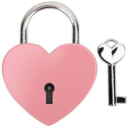 Cuore con lucchetto, mini lucchetto in metallo colorato con chiave per scatola di gioielli Scatola di immagazzinaggio Diario Libro 45x59mm(Rosa)