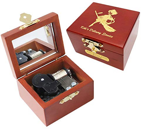 Spieluhr aus geschnitztem Holz, Aufziehmechanismus, Geschenk für Weihnachten, Geburtstag, Valentinstag (Kiki's Delivery Service, Silber)