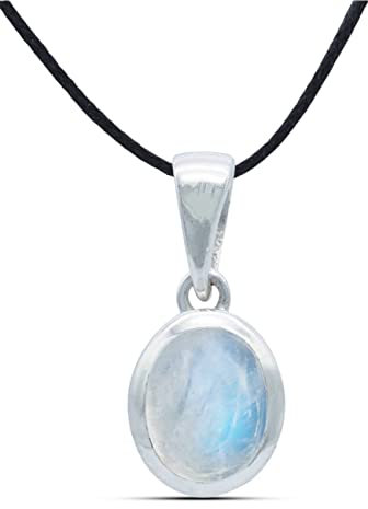 mantraroma Kettenanhänger 925 Silber Mondstein weißer Stein schimmer Edelstein Kettenanhänger Damen Sterling Silber Halskette Anhänger Geschenk (MAH-159-04)