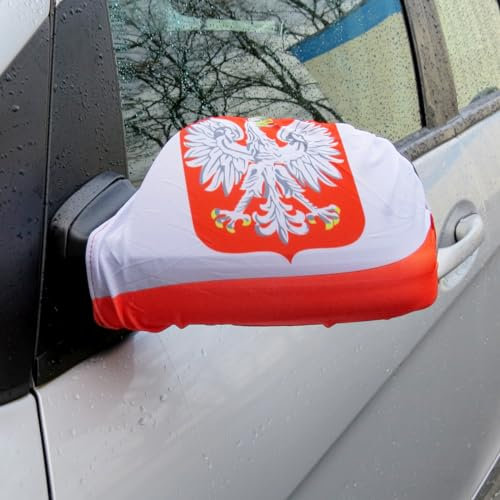 Sonia Originelli Außenspiegelfahne Autoflagge Überzug Bikini Fussball Fanartikel Anfeuern EM WM, Farbe: Polen mit Wappen, Poland