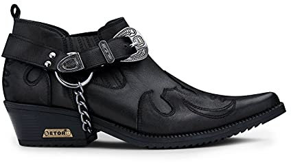 Scarpe da Uomo in Vera Pelle Nera da Cowboy con Catena Cubana in Metallo Stile Winklepickers 44