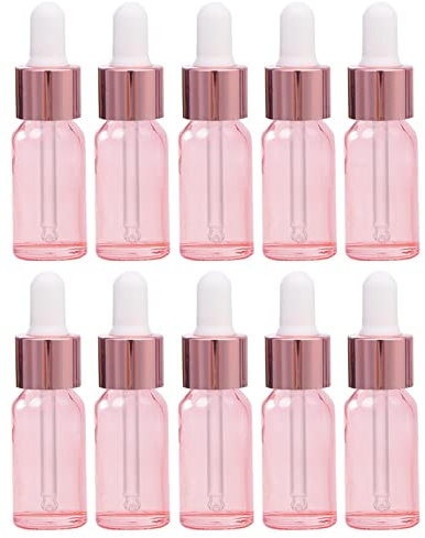 JamHooDirect 10Pcs, 10ml Glass Dropper Bottles with Dropper Pipettes, Mini Empty Dropper Bottles for Essential Massage oils/Chemical Liquid (rose clear/rose gold cap)