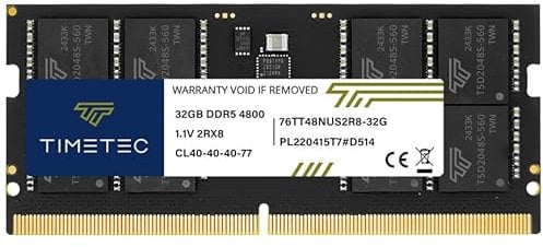 Timetec DDR5 4800MHz PC5-38400 sin búfer sin ECC 1.1V CL40 1Rx8 Rango único Módulo de Memoria RAM (4800MHz 32GB SODIMM)