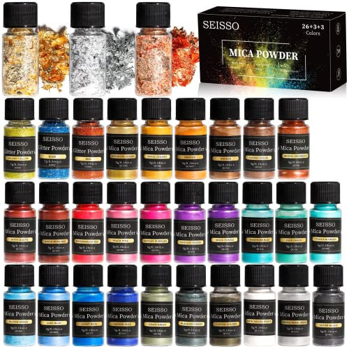 Epoxidharz Farbe Mica Pulver, 32 Farben Epoxidharz Metallic Farbe Resin Farbe Seifenfarbe Set Pigment für Seife, Glitzerpulver, Harz Gießen, DIY Kunsthandwerk, Nägel, Schleim, Farbe für Epoxidharz