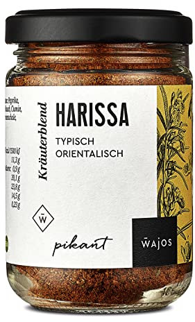 WAJOS Harissa Blend 65g | typisch orientalisch| Harissa Gewürz mit Paprika, Knoblauch, Kümmel | Zum Grillen, Dippen & Würzen