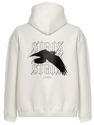 Raven Fitted Oversized Heavy Men Hoodie, Kapuzenpullover mit Fronttasche, Dropped Shoulders Streetwear Hoodie, Baumwolle Herren Pullover (XL, Beige)