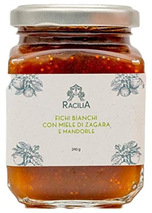 RACILIA Weiße Feigenmarmelade mit Orangenblütenhonig und Mandeln - 100% Sizilianische Früchte, Glutenfrei, ohne Konservierungsstoffe, Italienisch - 240 g