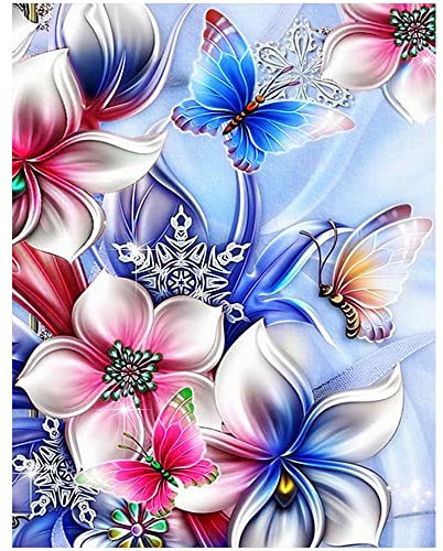 DCIDBEI 40 x 50 cm 5D Diamond Painting Square Drill, DIY Diamant-Stickerei abstrakt, luxuriös, für Erwachsene, Kinder, Diamant Kunst Wohnzimmer Schlafzimmer Dekoration | Rot und Blau Blumen