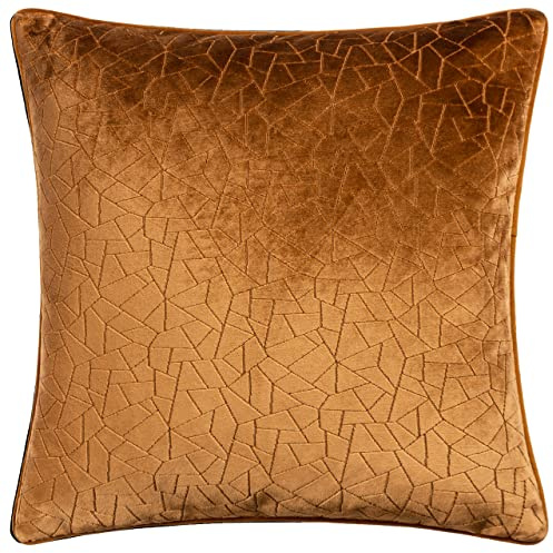 furn. Hoem Malans Cut Velvet Piped Cushion – Luxury Velvet Textured Design Soft Plain Reverse Polyester Filled (Bronze – 45 x 45 cm)