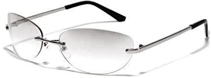 OSAGAMA Retro Ovale Sonnenbrille mit Randlose Linse Metall Rahmen Brille für Damen Herren Outdoor Aktivitäten Clear Silber