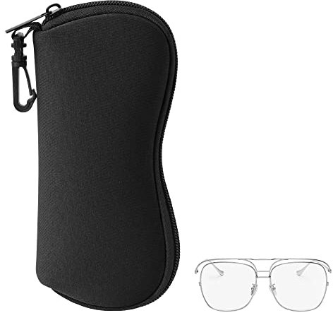 kwmobile Custodia per Occhiali Morbida con Cerniera - Astuccio Porta Occhiali con Clip - Custodia Morbida per Occhiali da Vista e da Sole - nero