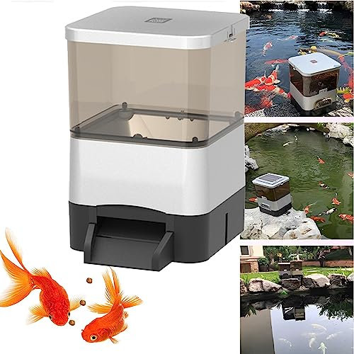 XDLYWUZIQ Automatic Fish Feeder, Solar Model 10l Automatic Fish Feeder, Weatherproof Outdoor Fish Feeder, Timer Fish Food Dispenser, Automatic Fish Food Dispenser for Holiday Vacation Weekend