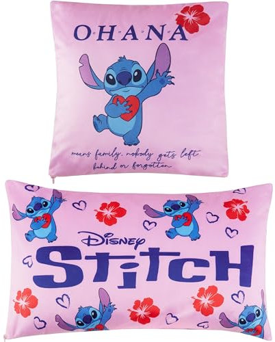 Disney Stitch Fundas Decorativas - Set 2 Cojines Decoración 50 x 30 cm y 35 x 35 cm (Rosa Stitch)