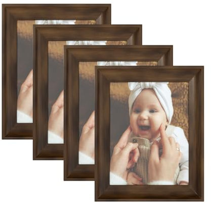 XDLOIFN 4er Set Bilderrahmen 15x20 cm, Bilderrahmen Set 6x8 Zoll mit Transparente Acrylblatt für Wand & Desktop - Dunkler Walnuss