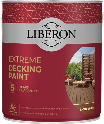 Libéron Extreme Decking Paint - 5-Year Guarantee - Resists Extreme Weather - Non-Slip Finish - No Undercoat Needed - Light Brown - 2.5 litres