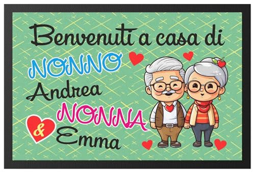 STAMPATEK Zerbino Personalizzato Festa Dei Nonni, Tappeto D'Ingresso Casa, Regalo Compleanno, da Interno 60x40cm, Benvenuti A Casa Dei Nonni ZER11