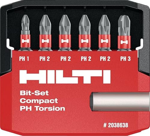 Hilti 7-Piece Torsion Phillips (PH) Screwdriver Bits and Bit Holder Set S-BSC PH 25/1 T, Length: 25 mm, Professional Performance Screwdriver Accessories for Screwdriver Hex Insert (2038638)