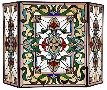 Fire Guard Screen Fireplace Screens Stained Glass 3 Part Folding Style Glass Beads Fireplace Screen 44 Wide Fireplace Screen Flat Fireplace Screens Decorative