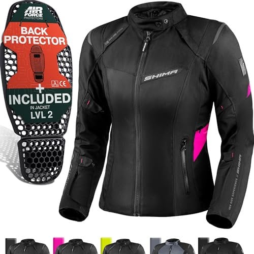 SHIMA RUSH Veste Moto Femme Homologué AIRFORCE Dorsale Blouson Armure Protecion Vestes Imperméable Textile Vetement Hiver Ete Touring Motos Aventure équipements (Femmes, Veste Regular, Rose, S)