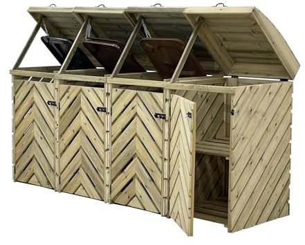 Arbor Garden Solutions VerdiBin wheelie bin storage unit, outdoor dustbin storage (Quadruple, with shelf)